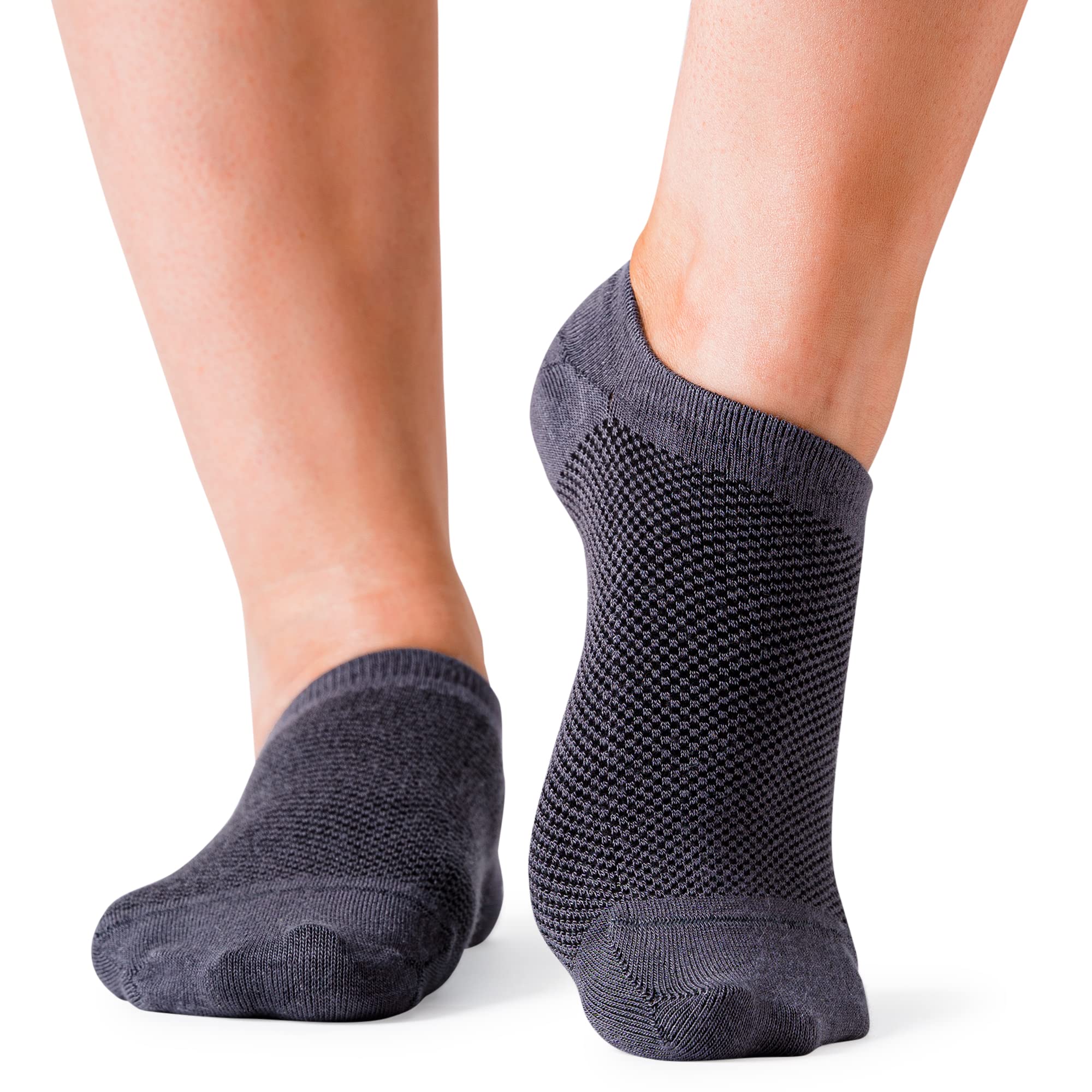 Bam&bu Women's Premium Bamboo Viscose No Show Socks - 4 pairs - Non-Slip Size 3-5