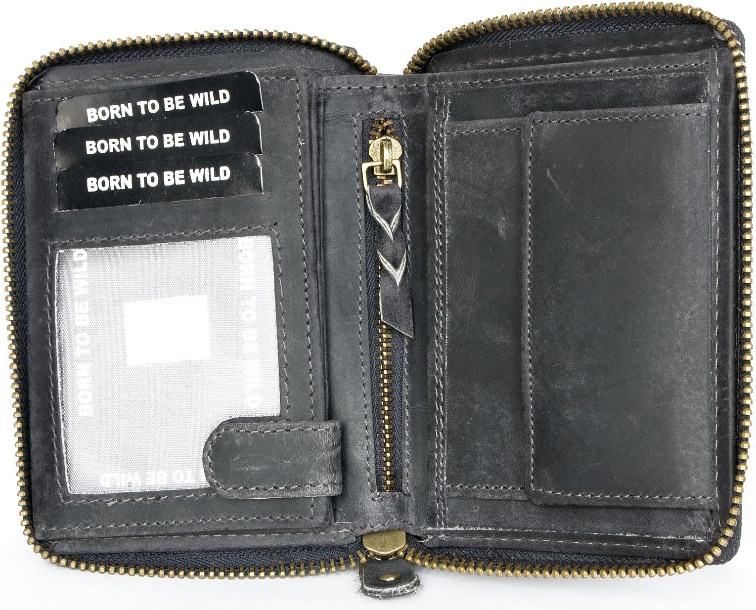 Born to be Wild Men's Zip-around Dark Grey Large Genuine Leather Wallet with Scorpion - Image 3