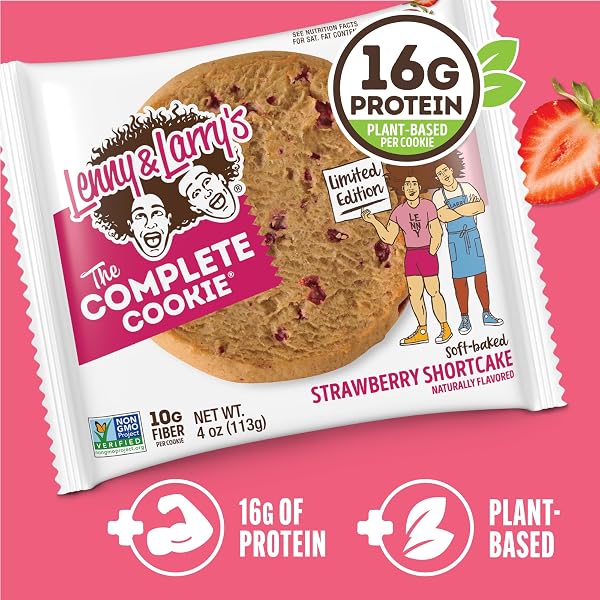 LENNY & LARRY’S PROTEIN COOKIE, STRAWBERRY SHORTCAKE – HIGH PROTEIN SNACKS WITH 16G PLANT PROTEIN, 10G FIBER, SOFT-BAKED, VEGAN, NON-GMO | 4OZ, PACK OF 12