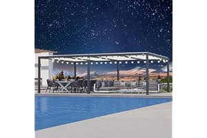 PURPLE LEAF Louvered Pergola 12' x 24' Outdoor Aluminum Pergola with Hidden Drainage System and Adjustable Patio Hardtop Oversized Pergolas with Lights for Poolside Outdoor Kitchen Banquet