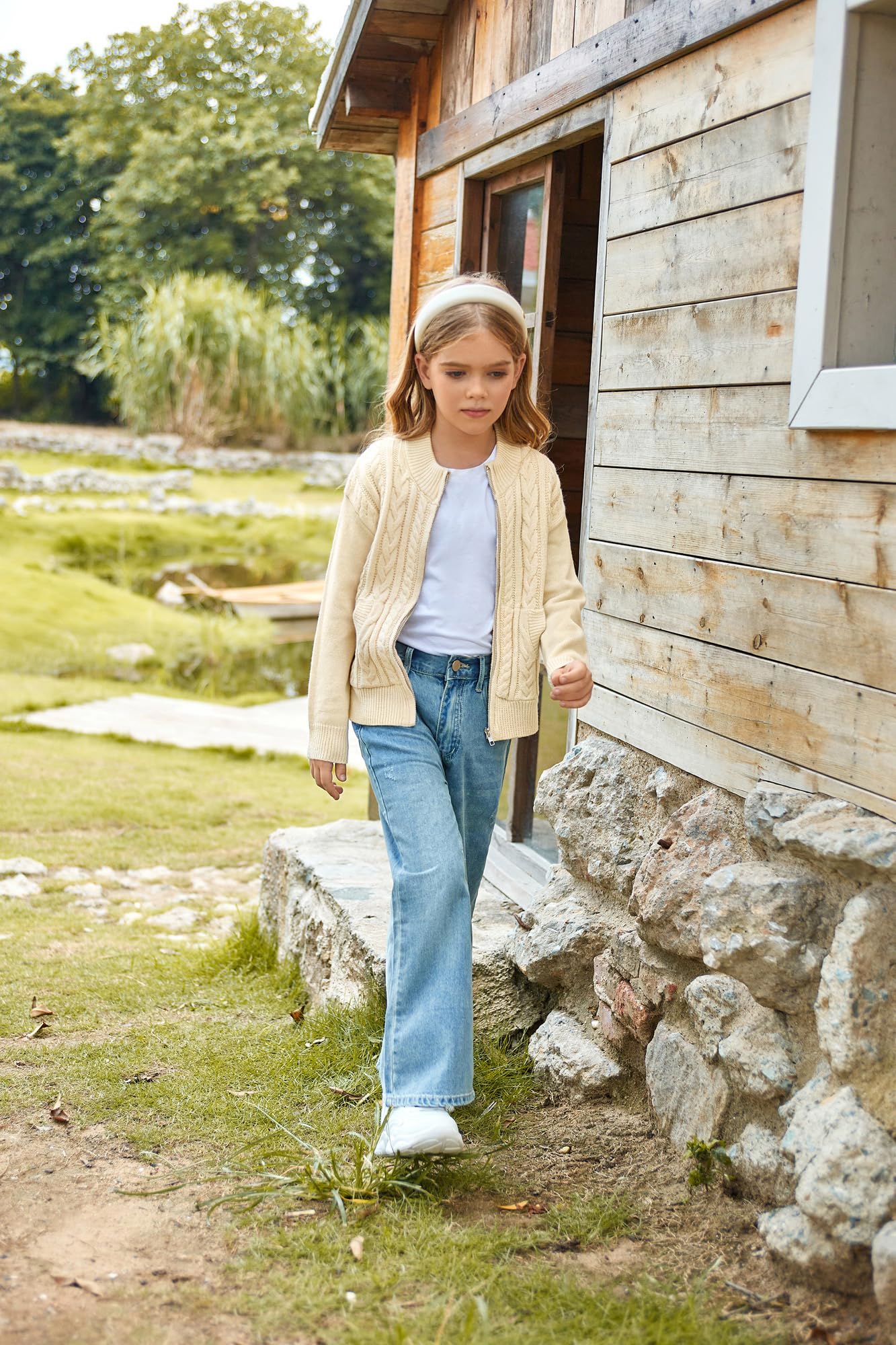 Cardigan Fille GRACE KARIN - Manches Longues Rayé - Col Rond - Polyester Doudou - Style Fée