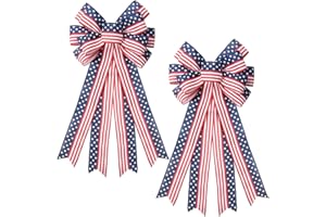 SY Super Bang 2PCS 4th of July Decorations, Red White Blue Wreath Decor for Front Door, Stripe Stars Tree Topper Patriotic Bows, for Independence Day, Memorial Day, Indoor/Outdoor Home Holiday Party.