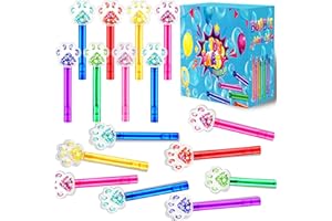 PLOUGVI 24PCS Glitter Paw Print Bubble Wands for Kids Paw Blue Puppy Dog Party Favors Supplies Decorations Pinata Filler Goodie Bags Suffer Classroom Prizes Birthday Gifts
