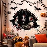 3D Crack Bloody Ghost Self Adhesive Halloween Wall Window Stickers | Cracked Wall Bloody Ghost Peel-and-stick Decal. Build Creepy 3D Visual for Fall Horror Bedroom, Haunted House Indoor Decor