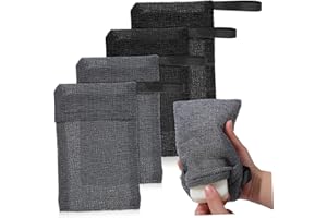 ERINGOGO 4 Pcs Soap Saver Pouch with Wave Texture Exfoliating Body Scrubber Soft Nylon Soap Bags for Shower
