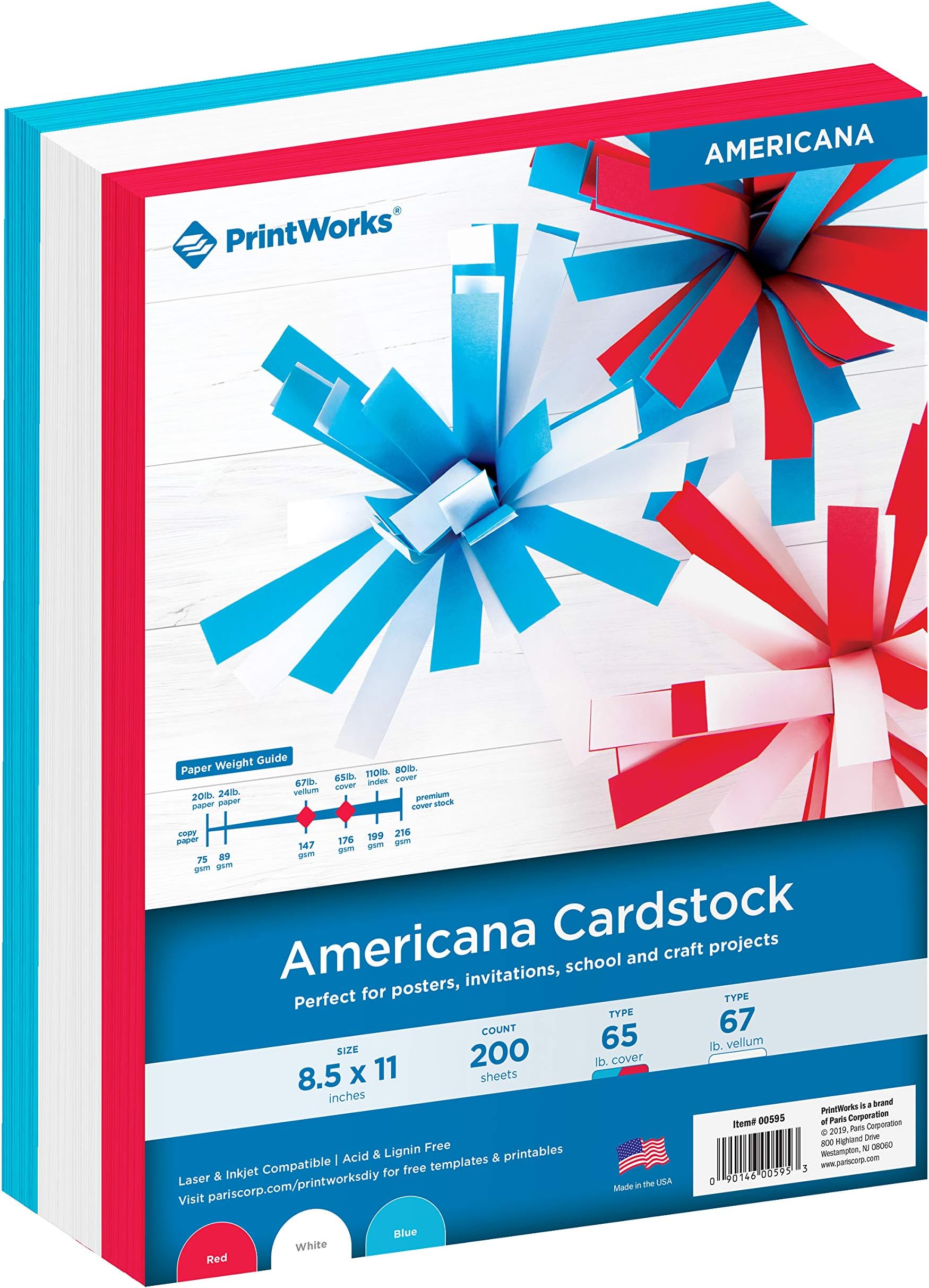 Printworks Americana Cardstock Collection, Heavyweight, Includes Patriotic Red, White & Blue Vellum Cardstocks, 200 Letter-Size Sheets Total, For Cards, Crafts, Signs & More (00595) …The Forest Stewardship Council