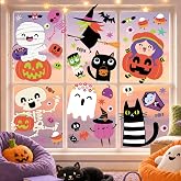 9 Sheet Halloween Window Clings for Kids, Ghost Skeleton Bat Stickers Decor | Indoor Holiday Party Decorations Favors, Cute Window Decals for School Classroom Home Store Glass Doors, Fun Activities Gifts