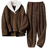 Gihuo Mens Fleece Pajamas Set Winter Warm Pjs for Men Flannel Loungewear Fluffy Sleepwear Sets