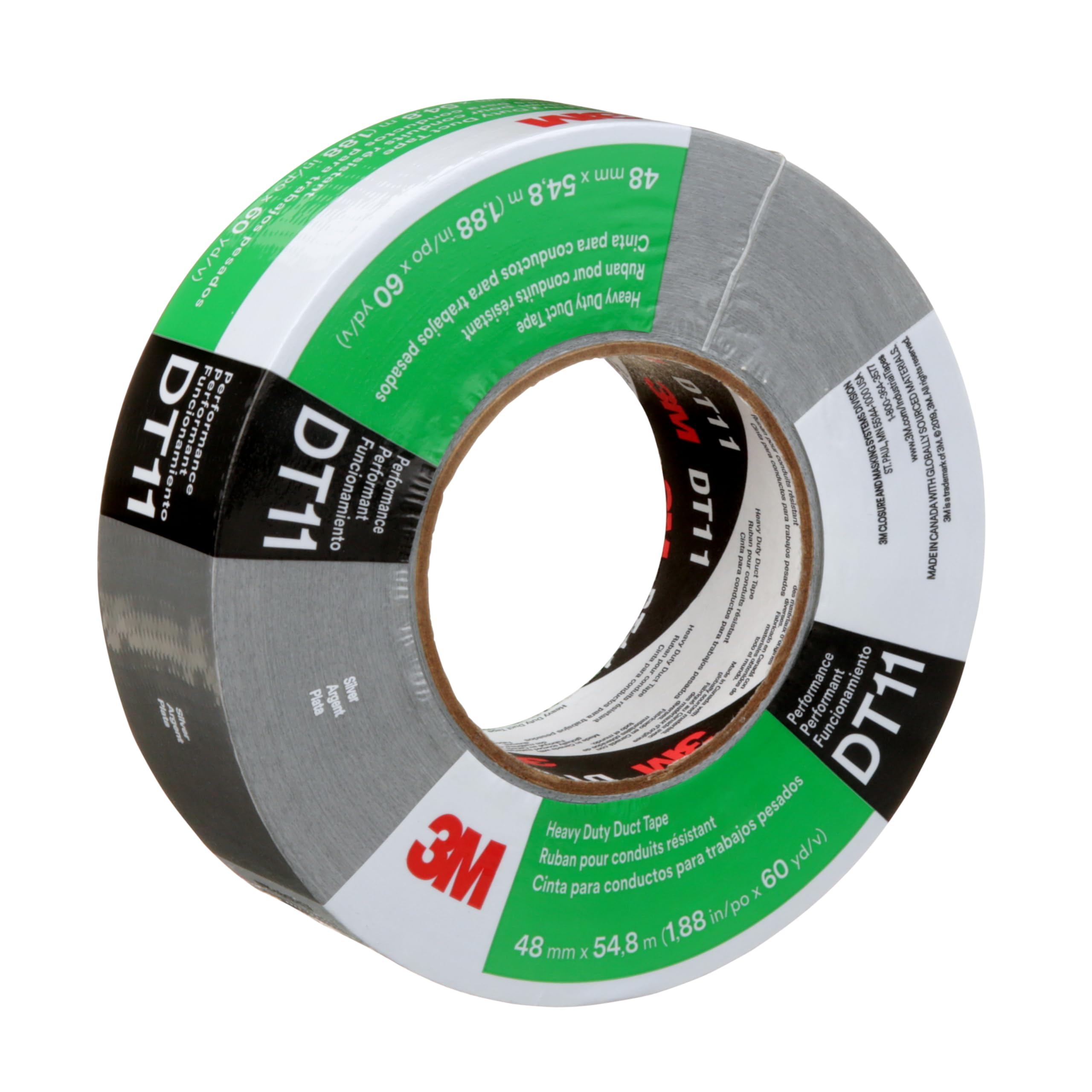 3M Heavy Duty Duct Tape DT11, Individually Wrapped, Silver, 48 mm x 55 m, 0.28 mm