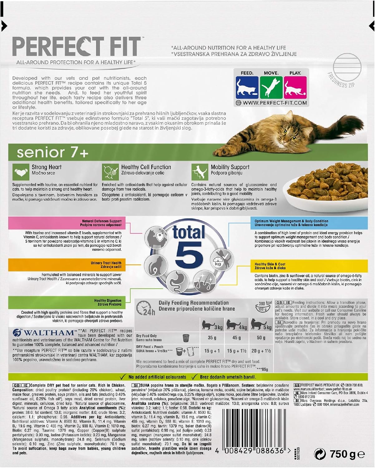 Perfect Fit Senior 7+ - Complete Dry Food for Senior Cats from 7 Years Old, Rich in Chicken, 3 Packs of 750 g - Image 3