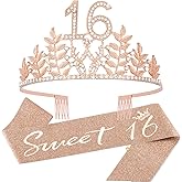 Sweet 16th Birthday Sash and Crown for Girls, Sweet Sixteen Birthday Sash Tiara Sweet 16 Sash and 16 Tiara for Girls