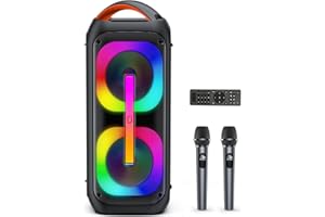 JAUYXIAN Karaoke Machine with 2 Wireless Microphones, 【Dual 60W 6.5"Subwoofer & 400W Peak】Big Loud Bluetooth Party Speaker with Disco Lights, Portable PA System with TWS Stereo Sound & Deep Bass, Gift for All