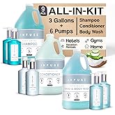 Terra Pure H2O Tropical Infuse Gallon & Dispenser Set | Shampoo, Conditioner, Body Wash Gallons | Refillable 10.14oz Pump Bottles