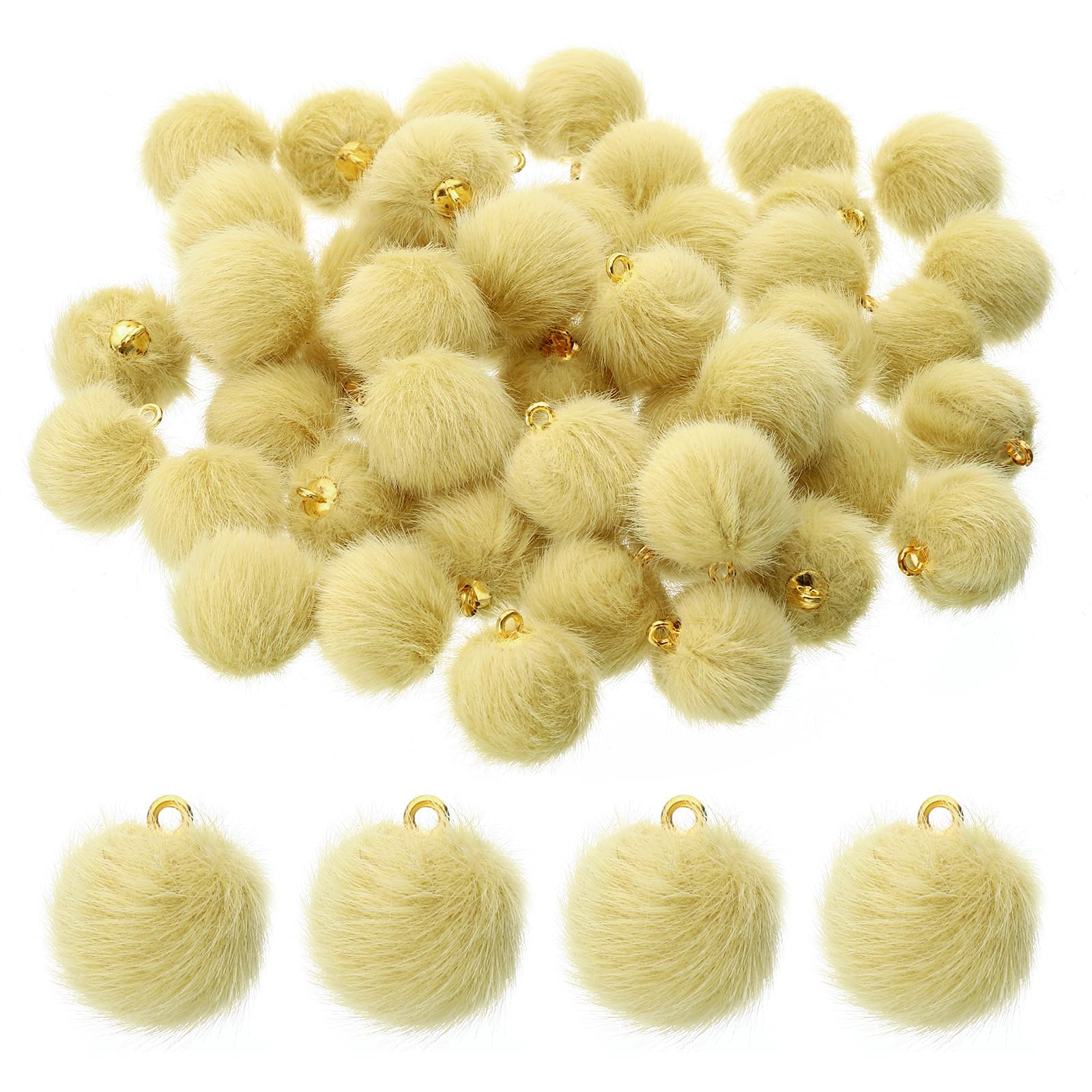 PATIKIL 50pcs Pom Poms Charm, Pompoms Charm Craft Pom Poms Pendants Balls Small Fluffy Tassel Bulk for Crafts Making, Yellow