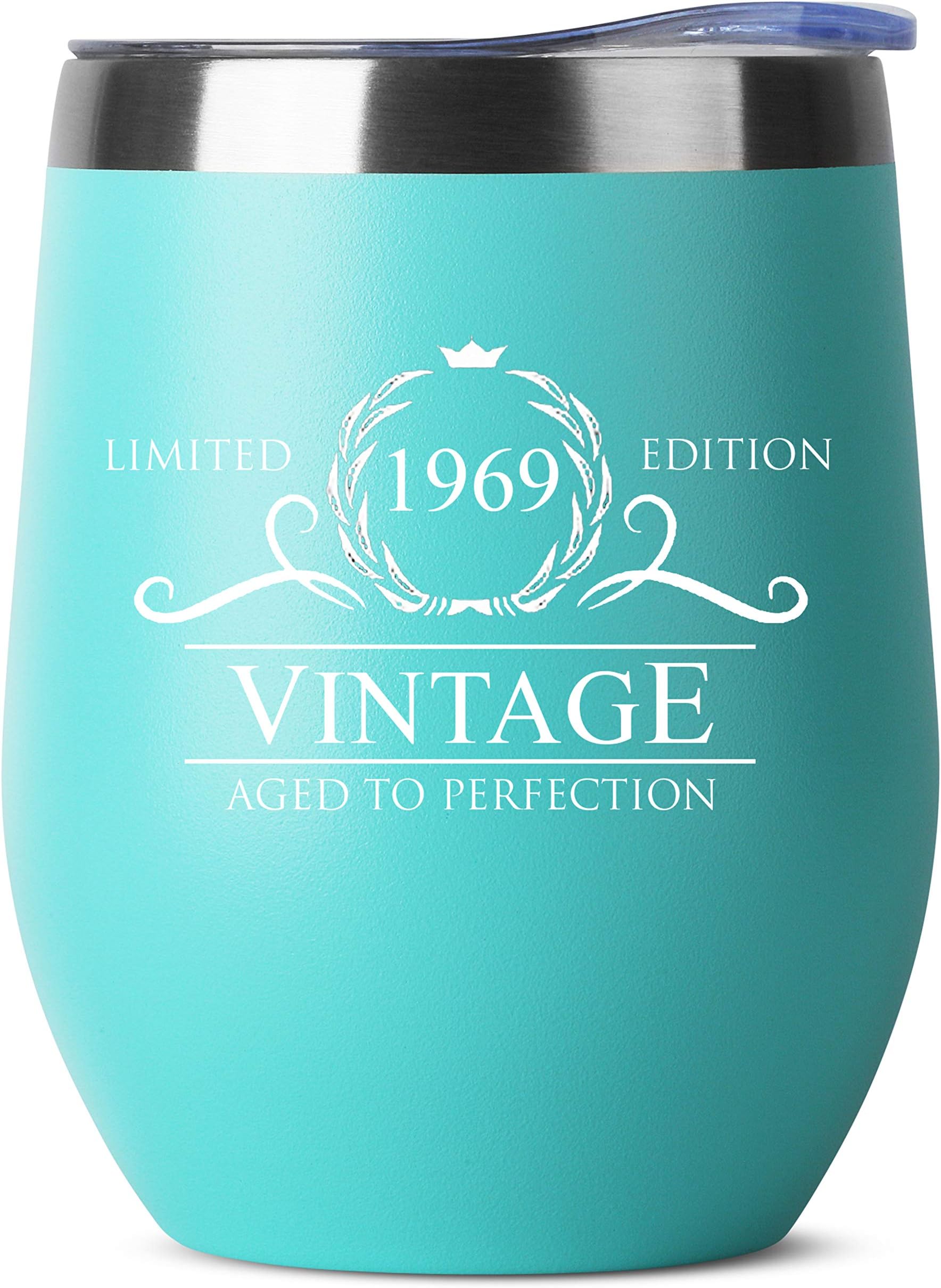 1969 51st Birthday Gifts for Women Men - Vintage Aged to Perfection Stainless Steel Tumbler - 12 oz Mint Tumblers w Lid - Funny Gift Ideas for Him Her Husband Wife Mom Dad - Insulated Cups 51st bday