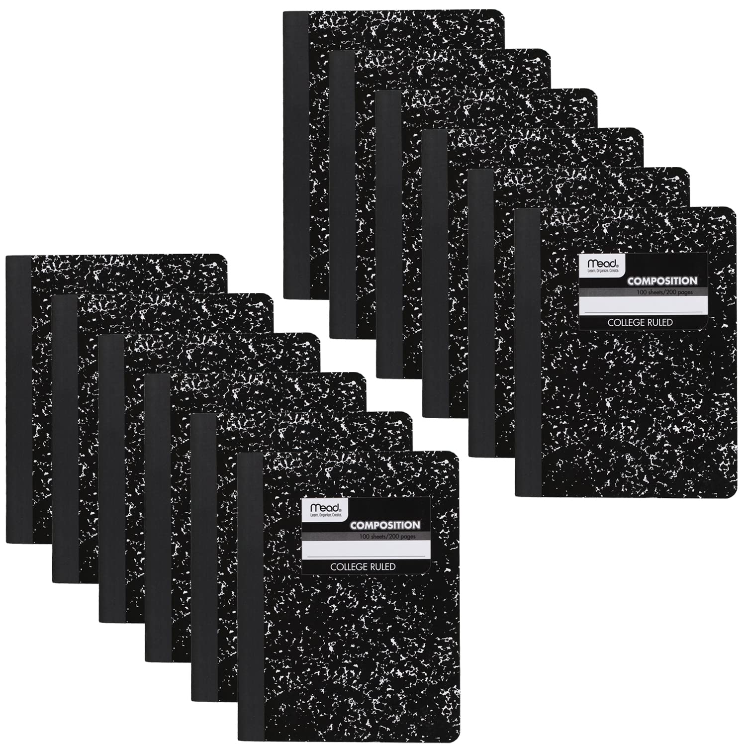 Photo 1 of Mead Composition Notebook, 12 Pack, College Ruled Paper, 7-1/2" x 9-3/4", 100 Sheets per Comp Book, Black Marble (72938)