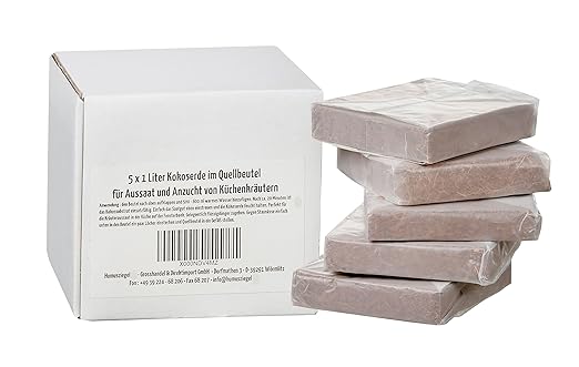 Humusziegel 5 x 1 Liter gepresste Kokoserde Blumenerde 5 Quelltöpfe für Kräuter