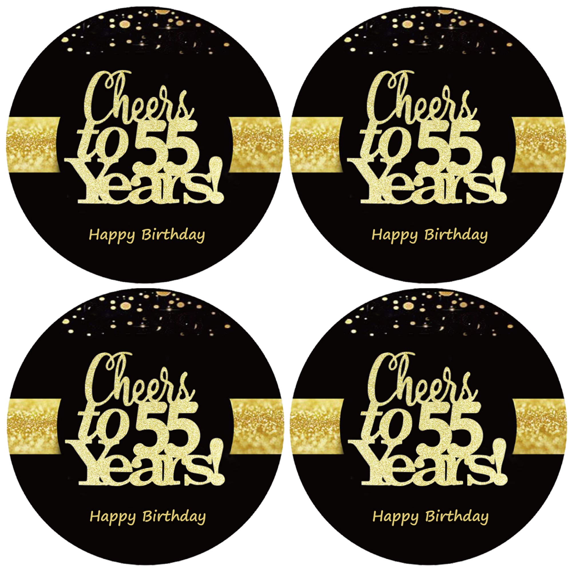Sumerk 48 PCS Cheers to 55 Years Stickers, Gold, 2" Round, Glossy, UV Coated, Paper, Stickers