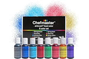 Chefmaster - Airbrush Kit - Airbrush Food Coloring - 8 Pack - True To Shade Vibrant Colors - Works With Any Airbrush Tool, Achieves Amazing Effects and Designs - Fade-Resistant Color - Made in the USA
