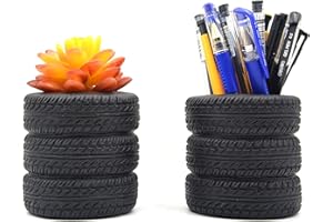MONMOB Tire Shaped Planter Pencil Holder Pen Holder for Desk Home Office Accessories Organizer Tire Succulent Cactus Planter Pot (Pack of 2)