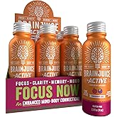 BrainJuice Active Focus & Energy Drink Shots, Supports Endurance, Recovery & Clarity, Non-GMO, Gluten Free, Nootropics, Alpha GPC, B Vitamins & Organic Green Tea, Pomegranate Acai, 2.5 fl oz, 12 Pack