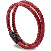 globi Leather Bracelet For Men | Genuine Wrap Braided Leather Cuff Bangle Bracelet with Magnetic Stainless Steel Clasp For Men/Women