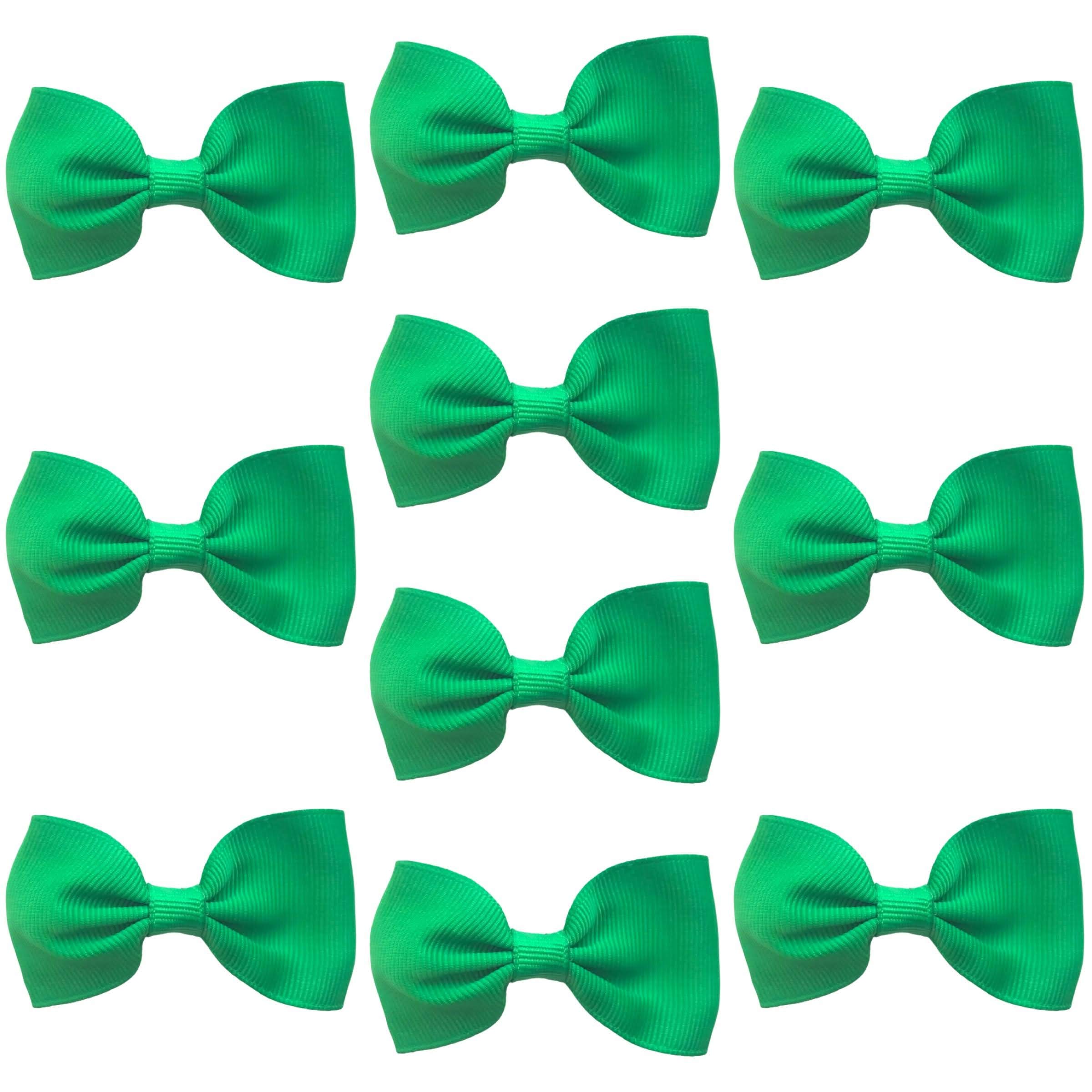 Emerald Green Hair Bows Clips Slides Grips 2.7" inch Soft Ribbon Small Straight School Hairbows for Girls 10pcs