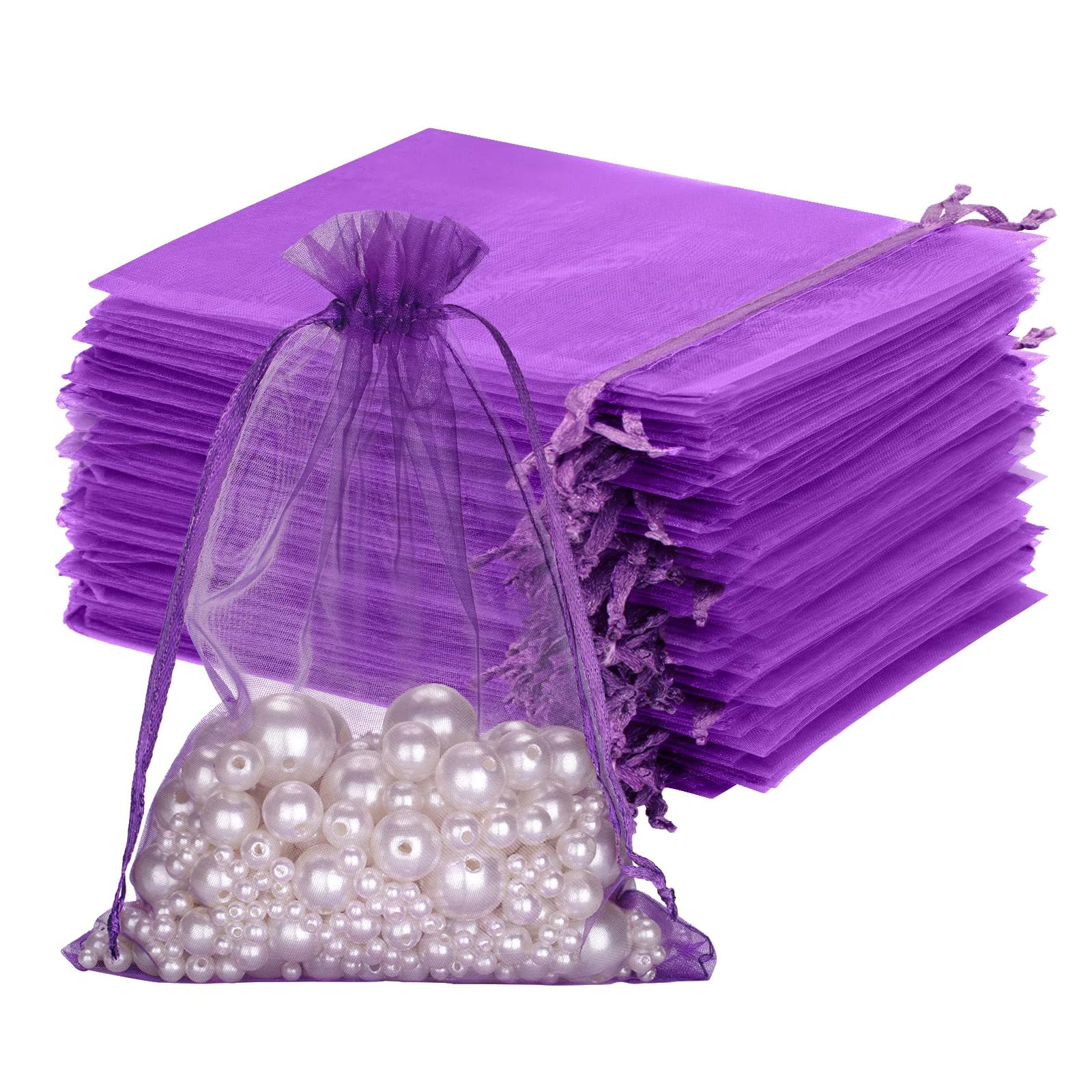 jijAcraft 100Pcs Purple Organza Bags, 13x18CM Organza Gift Bags, Jeweller Pouches Drawstring Bag, Large Party Sweet Bag For Wedding, Birthday, Christmas, Gift Wrapping