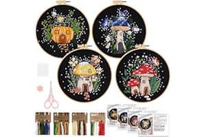 Dremisland 4 Sets Embroidery kit for Beginners Adults Stamped Cross Stitch Kits with Cute Flowers and Plants Patterns DIY Emb