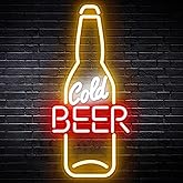 Kavaas Cold Beer Neon Sign 16.5" x 7.5", Beer Bottle Shaped LED Sign for Man Cave, Home Bar, Pub, Wall Decor - Best Gifts for Beer Lovers, Birthday, Christmas