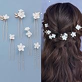 Handmade Bridal Wedding Hair Pins 7 Pcs Polymer Clay White Flower Hair Clips Gold Wedding Hair Accessories for Women Bride Bridesmaid