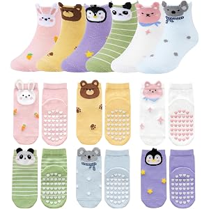 Juedverty Baby Toddler Non-Slip Socks for Boys Girls 6-12 12-24 Months | Cute Animal Slipper Socks Gift Set Grip Cotton Ankle