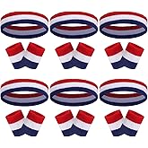 18 Pcs Sweatbands Headband Wristband Set Colorful Striped Terry Cloth Sports Athletic Gym 80s Sweat Headbands