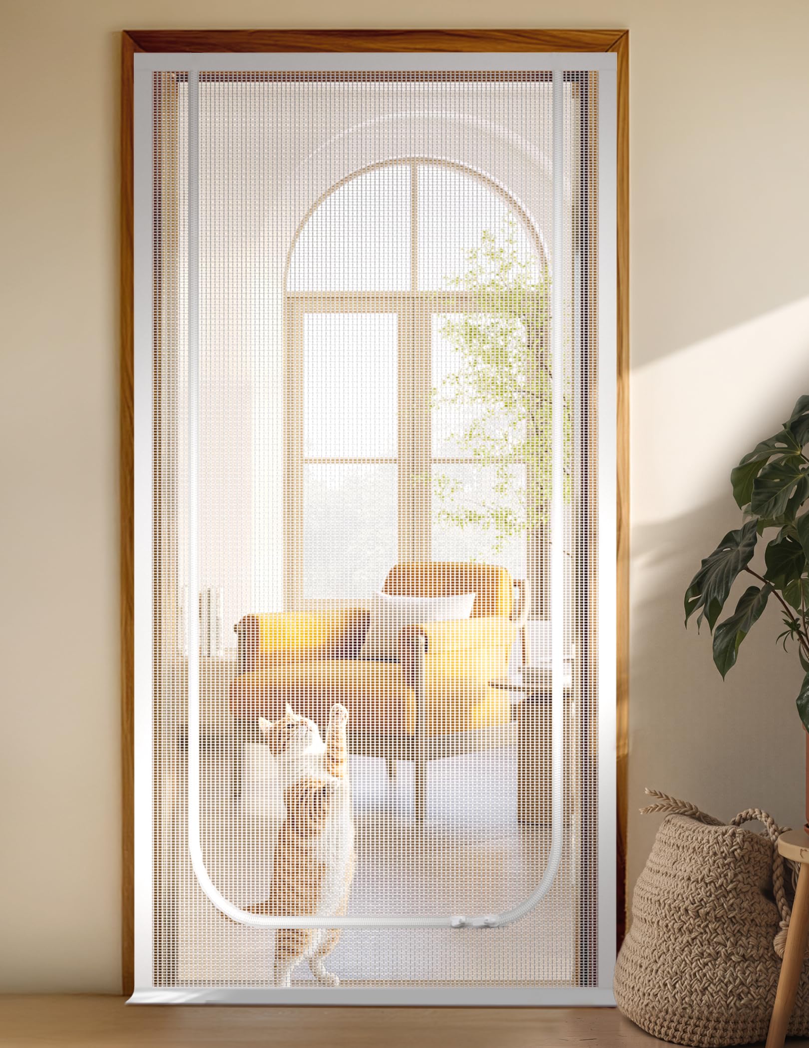 Photo 1 of BFNN Cat Screen Door, Extra Tall Cat-Proof Mesh Gate, Fit Door Size 38'' x 82'', Anti Scratch Mesh with Zipper Closure, for Living Room, Kitchen, Bedroom (White, U-Shaped)