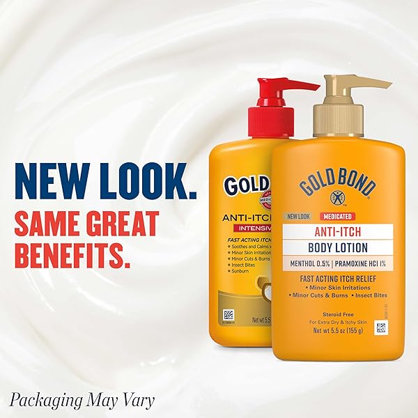 GOLD BOND MEDICATED ANTI-ITCH BODY LOTION, 5.5 OZ., STEROID FREE, FAST ACTING ITCHY SKIN RELIEF, PACK OF 4