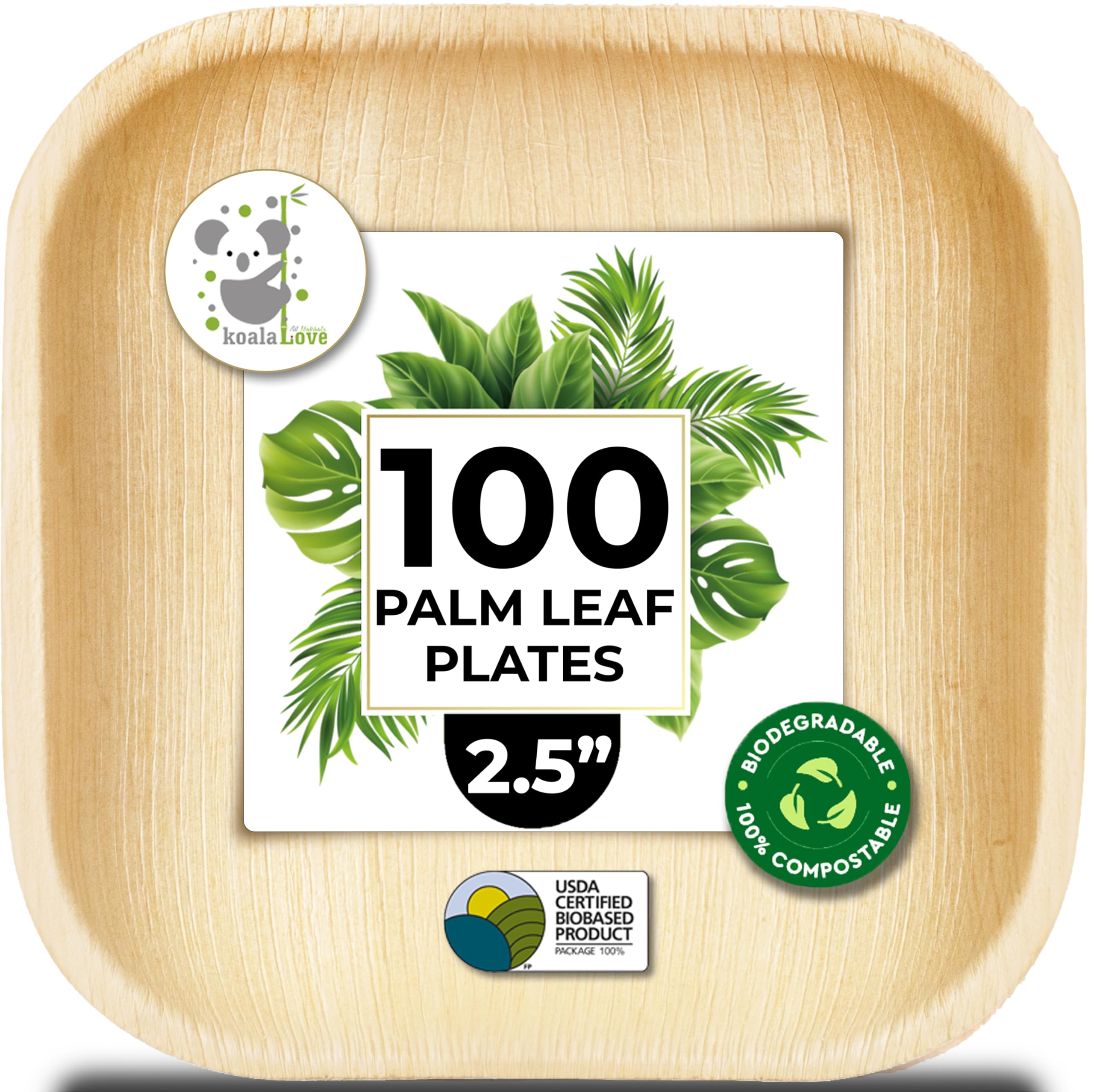 Photo 1 of Palm Leaf Plates Bamboo Paper Disposable 2.5 Inch Small Mini Sushi Square Party Plates 100 Pack Bulk Biodegradable Compostable Elegant Alternative To Wooden Plastic Plate By KoalaLove