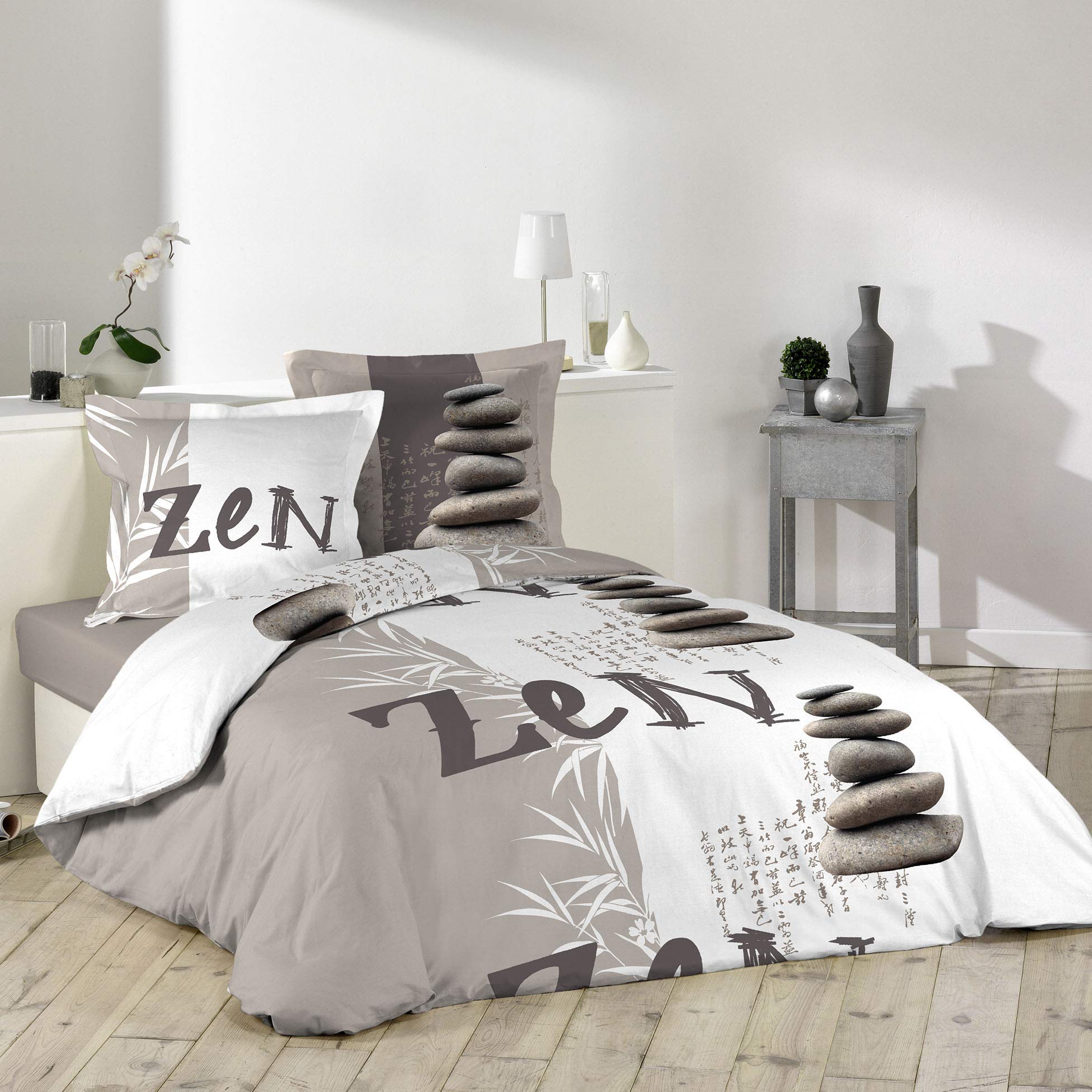 Douceur d'Intérieur 1641550 Zen Pebble Bedding Set with 2 Pillowcases Cotton Multi-Coloured 240 x 220 cm