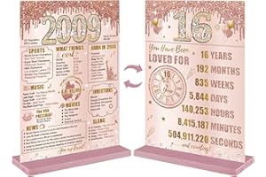 Bumqviy 16th Birthday Decorations Back in 2009 Table Sign for Girls, Pink Rose Gold Happy 16th Birthday Two-Sided Wooden Poster with Stand, Sweet 16 Year Old Birthday Gift Party Supplies