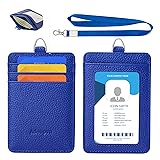 Genuine Leather id Badge Holder with Lanyard,Soft