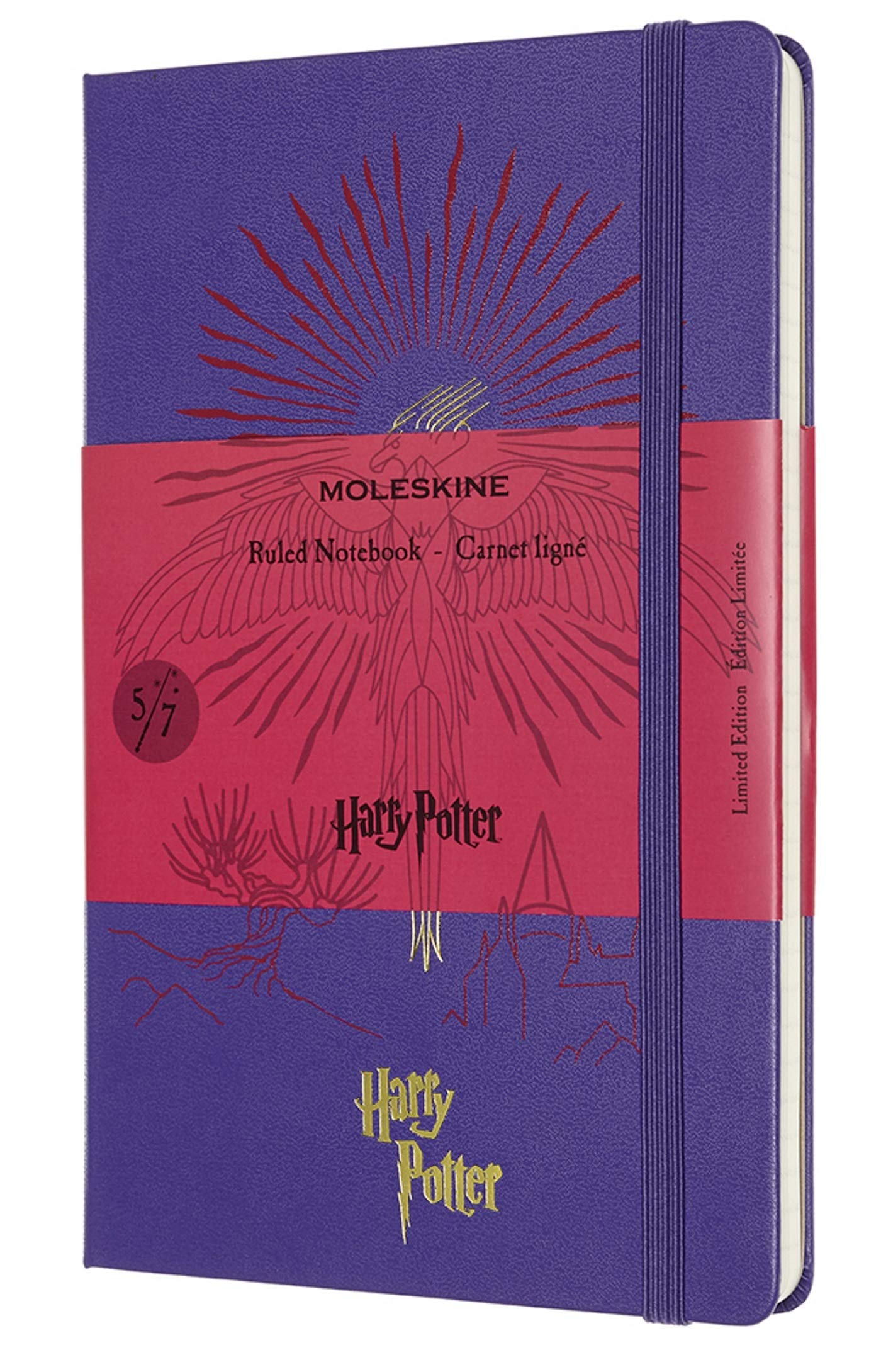 Moleskine - Harry Potter Limited Edition Notebook, Ruled Notebook, 5/7 Phoenix Theme, Hard Cover with Themed Graphics and Details, Size Large 13 x 21 cm, Geranium Violet, 240 Pages