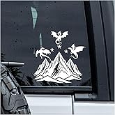 MYMKO Dragon Mountain Decal, Fantasy Reader Car Window Decals, 6 Inches UV DTF Tranfer Car Stickers, Weatherproof Car Truck Window Bumper Sticker, Dragon Flying Car Stickers and Decals for Book Lover