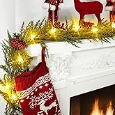 HUZIYAHAN Prelit Christmas Garland with Lights 6FT Christmas Tree Lighted Garland Outdoor Indoor Battery Operated Garland for Mantel Table Porch Stair Wall Winter Home Holiday Christmas Decorations