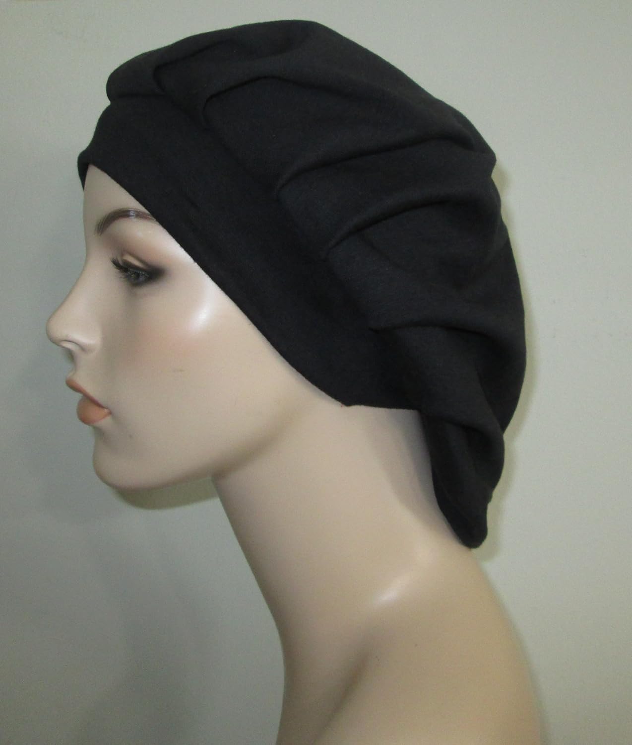 Women's Pleated Black Knit Snood Religious Head Cover Chemo