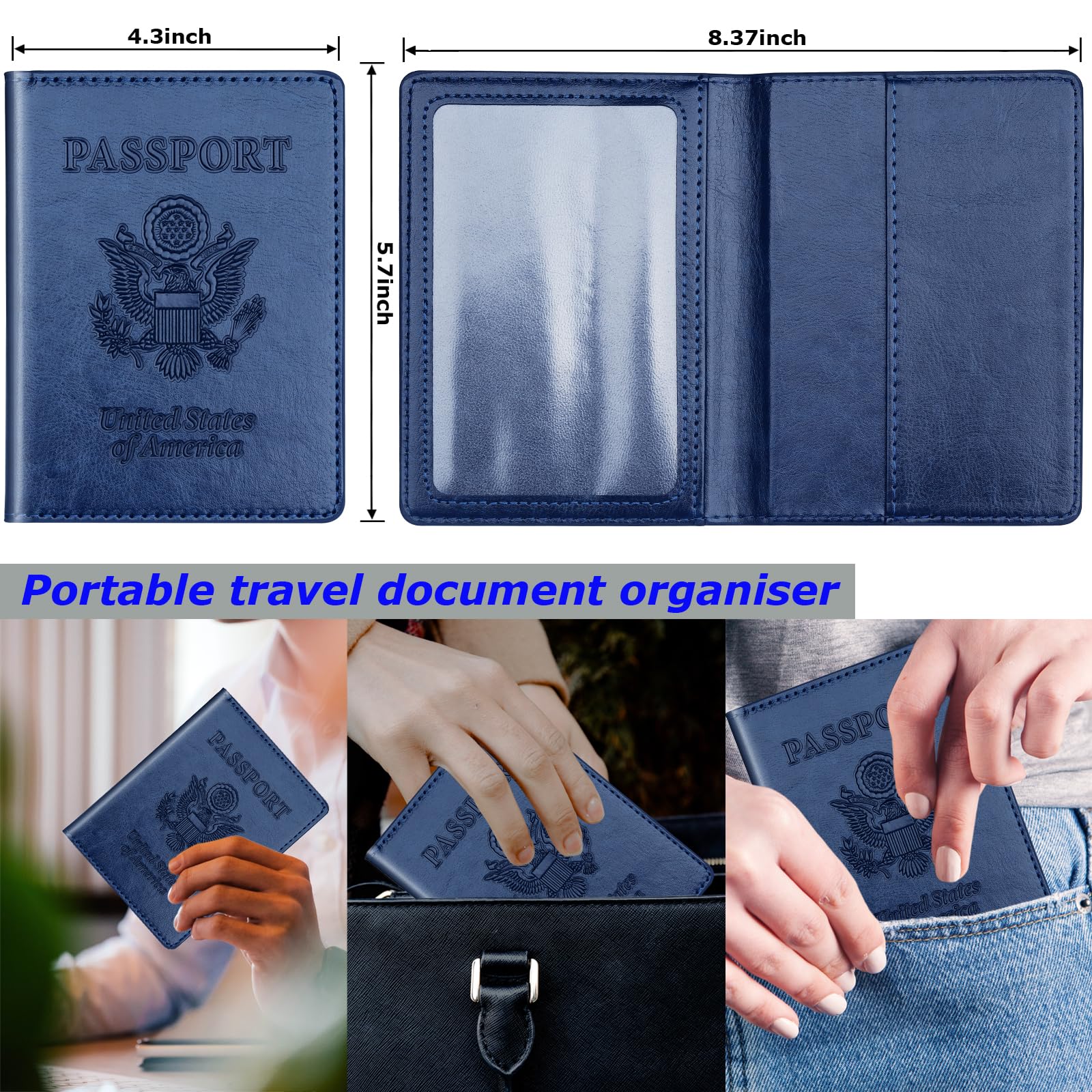 Herain Black & Dark Blue Passport Holder for Travel, Passport Cover Wallet Case 2 Pack Women Men Family Cruise Ship Essentials, Passport Book Holders Travel Vacation Must Haves