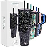 Elemental 40 oz Tumbler with Handle and Straw - Spill Proof Insulated Stainless Steel Commuter for Hot and Cold Beverages - Travel Coffee Mug with 2 Straws & Spill Proof Lid - 40oz - Black Speckle