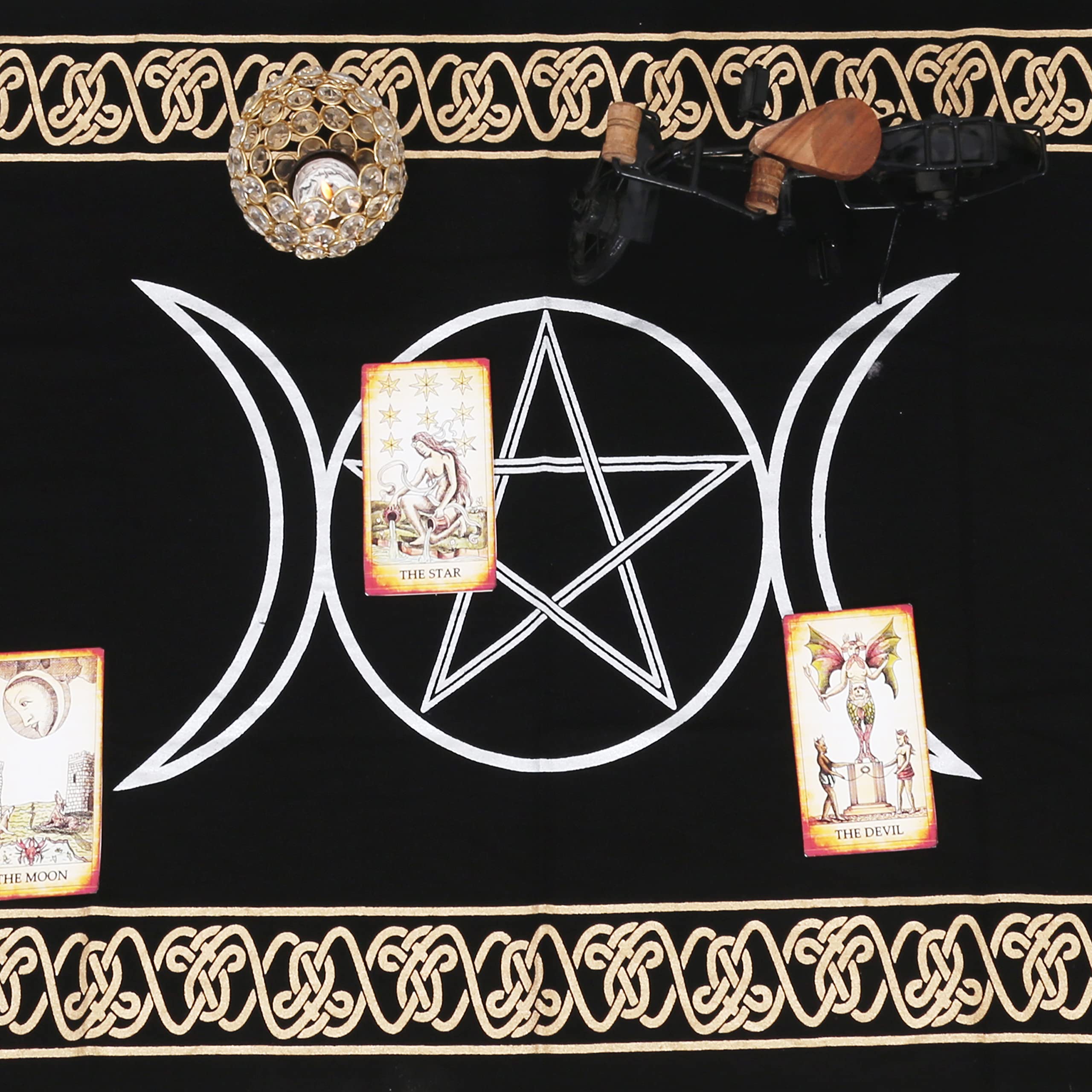 Indian Consigners 3 in 1 Altar Cloth Pentagram Triquetra Triple Moon Long Tablecloth