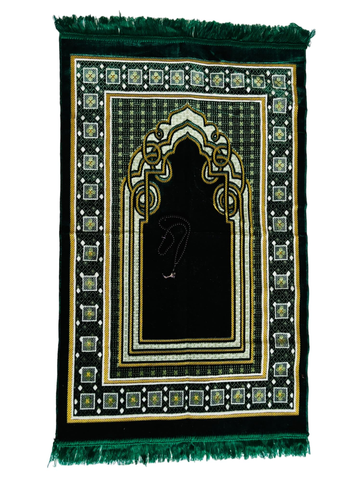 Prayer Mat (+ FREE Prayer Beads Tasbih) Islamic Namaz lace Lightweight soft Muslim Carpet Turkish Janamaz Namaz Sajadah, Ideal for Travel/Home/Office/Masjid/Hajj/Umrah (Green)