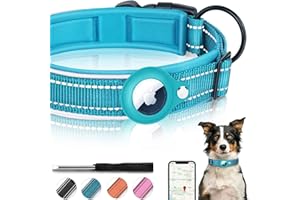 Reflective AirTag Dog Collar, FEEYAR Padded Apple Air Tag Dog Collar, Heavy Duty Dog Collar with AirTag Holder Case, Adjustable Air Tag Accessories Pet Collar for Small Medium Large Dogs