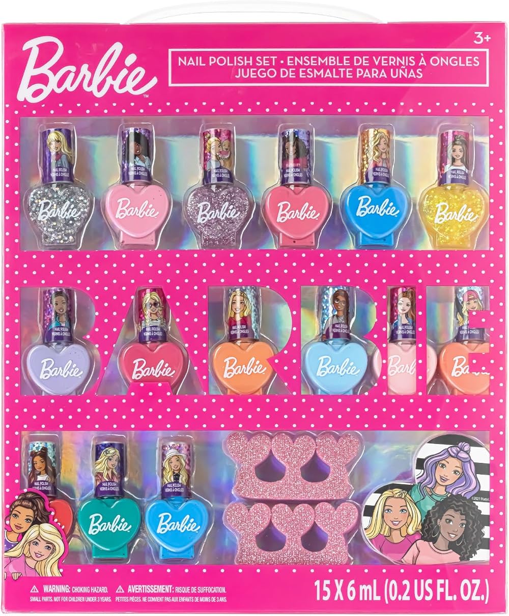 Townley Girl Barbie Nail Polish Set 15 Peel-Off with Toe Spacers Ages 3+