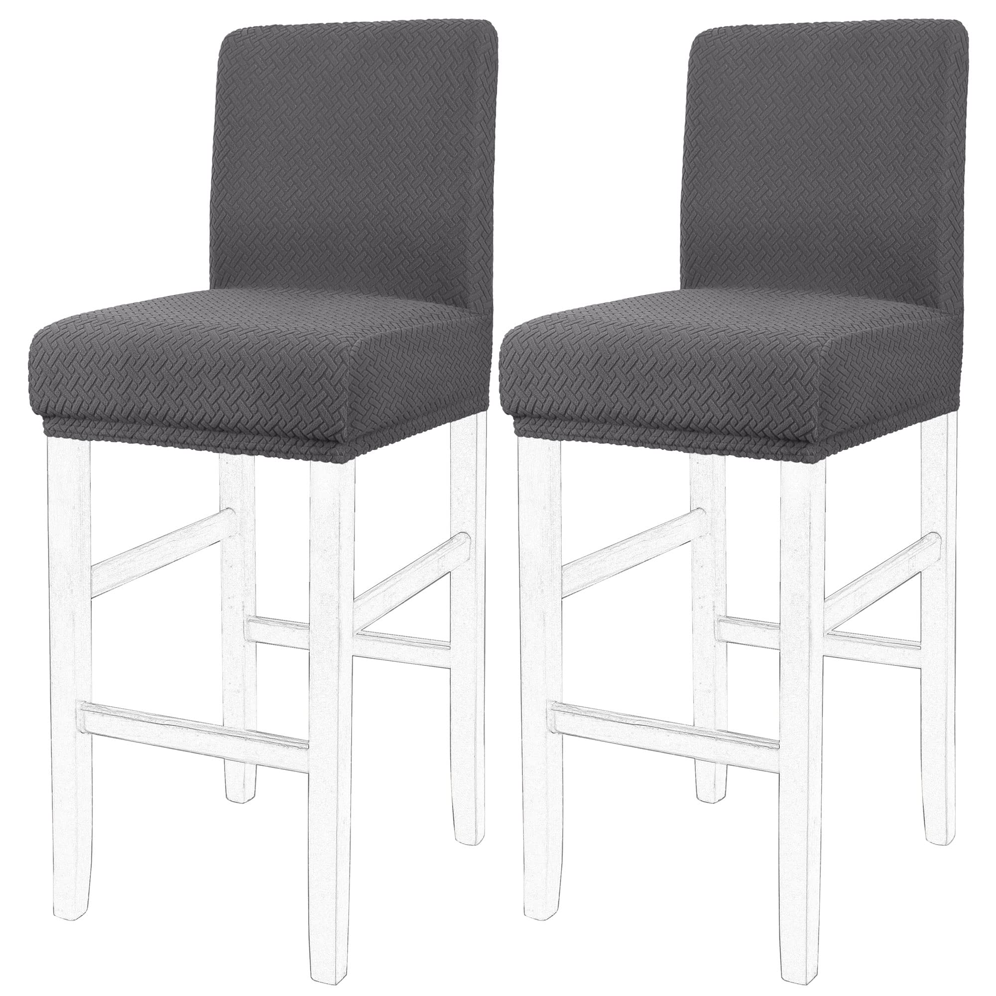 PiccoCasa Stretch & Removable Dining Chair Covers for Pub Counter, Set of 2 Bar Stool Covers with Elastic Bottom - Spandex Short Back Chair Covers Protector Grey